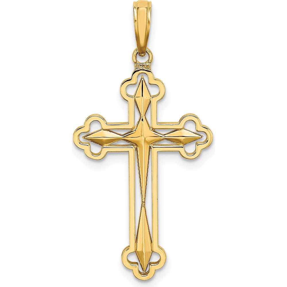 14K Yellow Gold Reversible Diamond-Cut Cross Charm with Rhodium Plating by Oro Pregiato