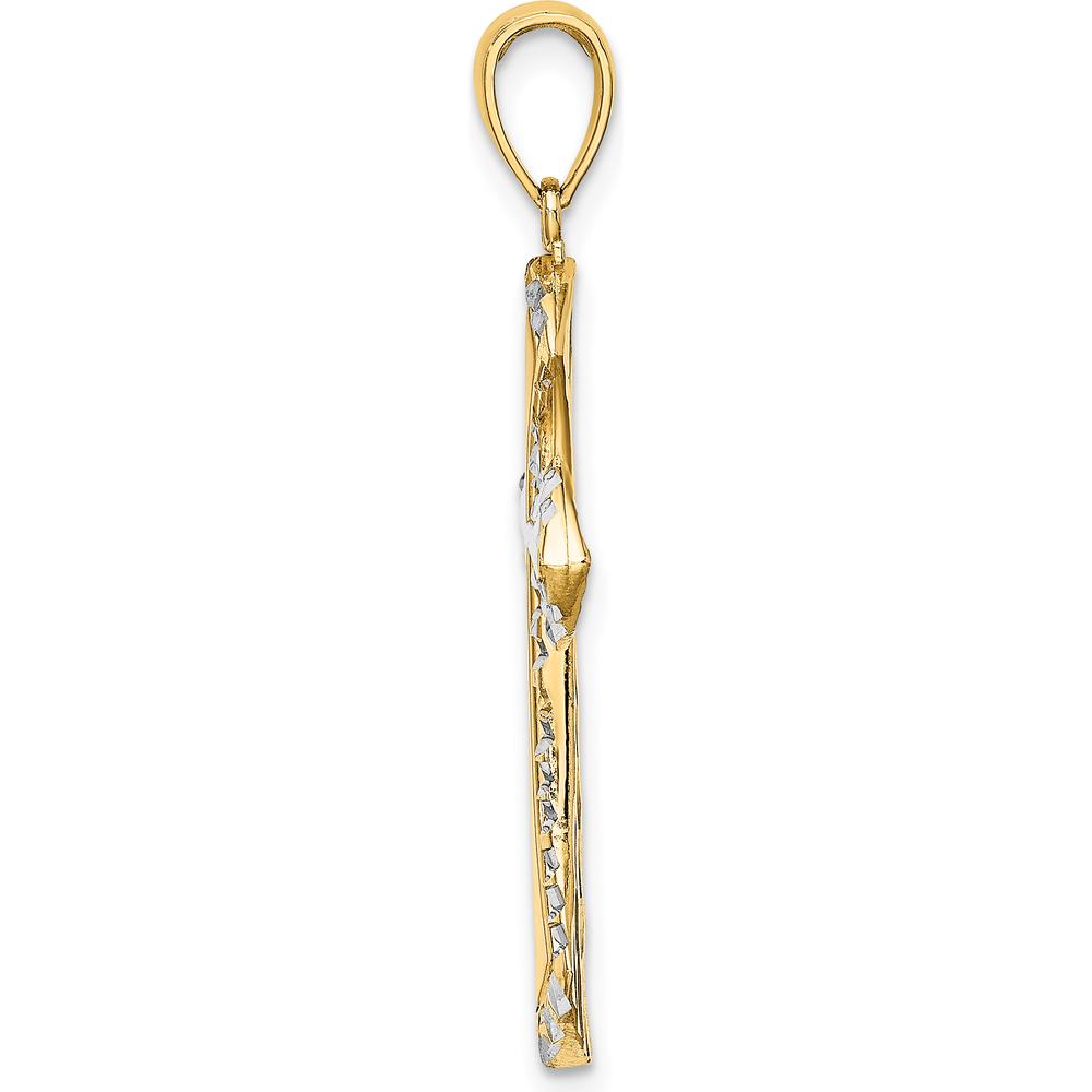 14K Yellow Gold Reversible Diamond-Cut Cross Charm with White Rhodium Accents by Oro Pregiato