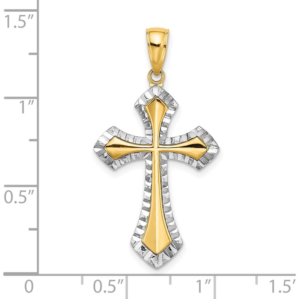 14K Yellow Gold Reversible Diamond-Cut Cross Charm with White Rhodium Accents by Oro Pregiato