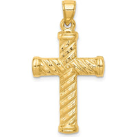 14K Yellow Gold Reversible Diamond-Cut Textured Cross Pendant - 35mm Length by Oro Pregiato