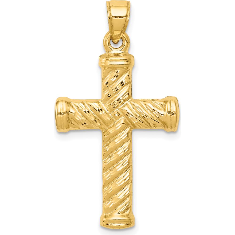 14K Yellow Gold Reversible Diamond-Cut Textured Cross Pendant - 35mm Length by Oro Pregiato