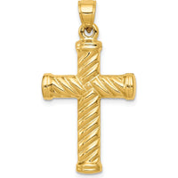 14K Yellow Gold Reversible Diamond-Cut Textured Cross Pendant - 35mm Length by Oro Pregiato