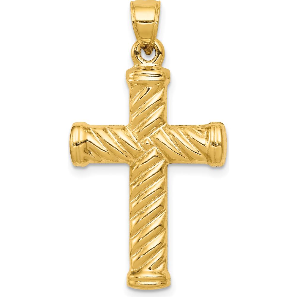 14K Yellow Gold Reversible Diamond-Cut Textured Cross Pendant - 35mm Length by Oro Pregiato