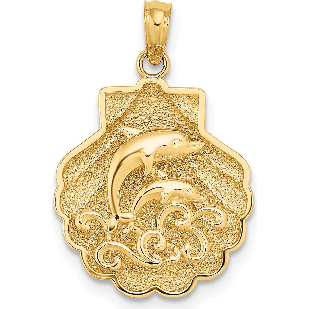 14K Yellow Gold Reversible Dolphins and Waves Pendant by Oro Pregiato