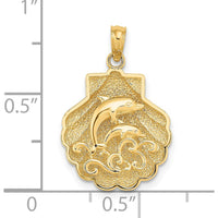 14K Yellow Gold Reversible Dolphins and Waves Pendant by Oro Pregiato