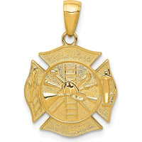 14K Yellow Gold Reversible Fire Department Shield Pendant with Textured Finish - 24mm Length by Oro Pregiato