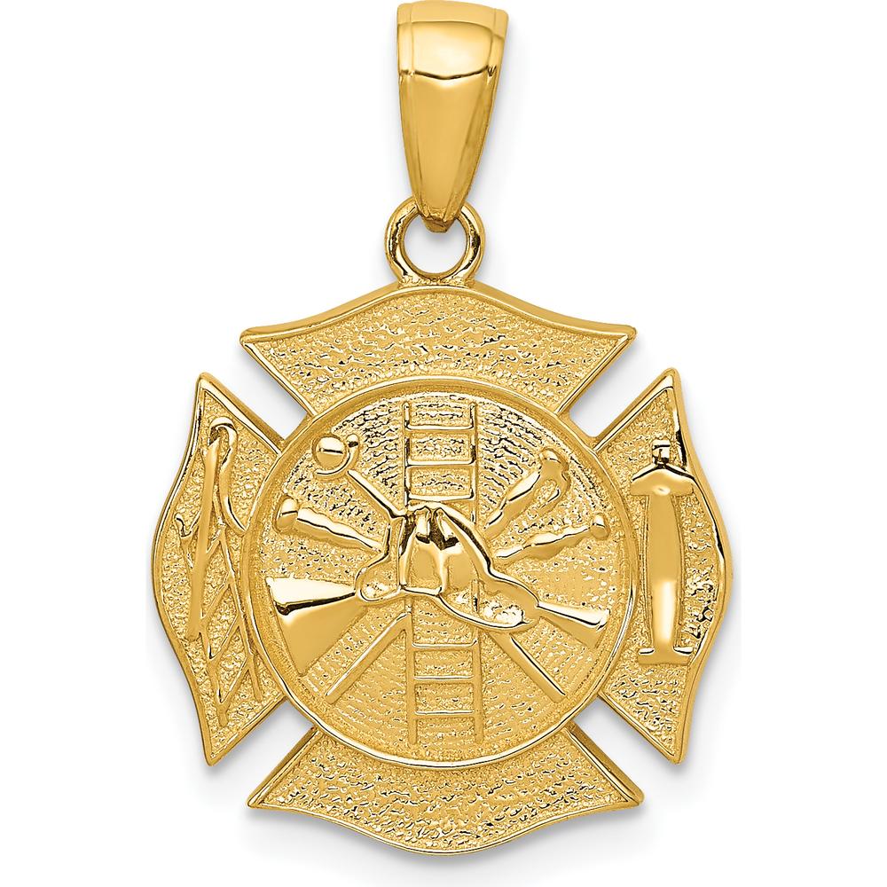14K Yellow Gold Reversible Fire Department Shield Pendant with Textured Finish - 24mm Length by Oro Pregiato