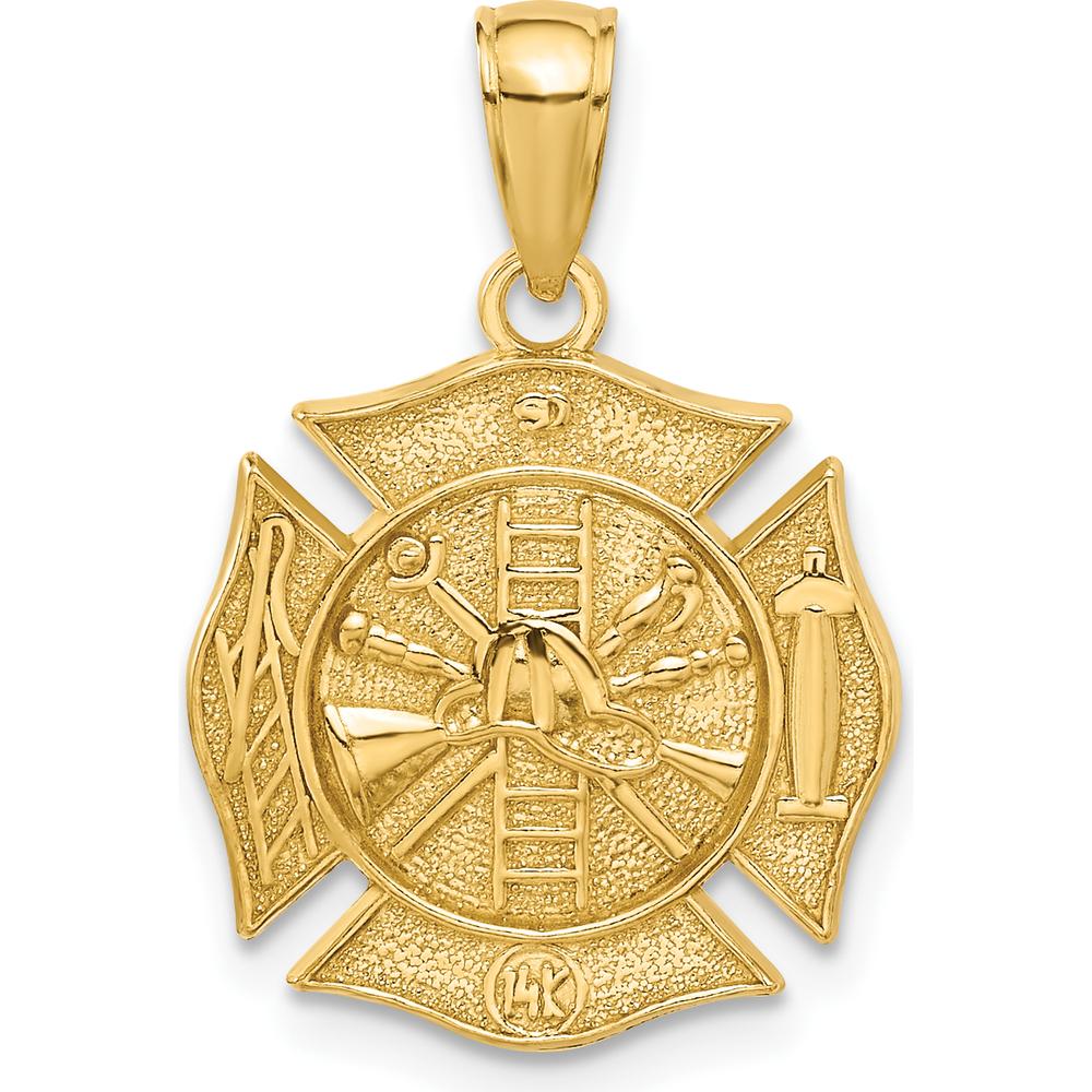 14K Yellow Gold Reversible Fire Department Shield Pendant with Textured Finish - 24mm Length by Oro Pregiato