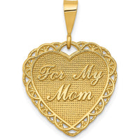 14K Yellow Gold Reversible "For My Mom" Heart Charm Pendant - Polished & Brushed Finish by Oro Pregiato