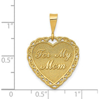 14K Yellow Gold Reversible "For My Mom" Heart Charm Pendant - Polished & Brushed Finish by Oro Pregiato