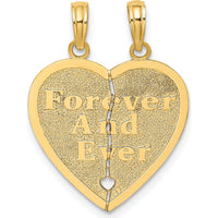 14K Yellow Gold Reversible Forever and Ever/Friends Break-Apart Heart Charm - Polished and Textured Finish by Oro Pregiato