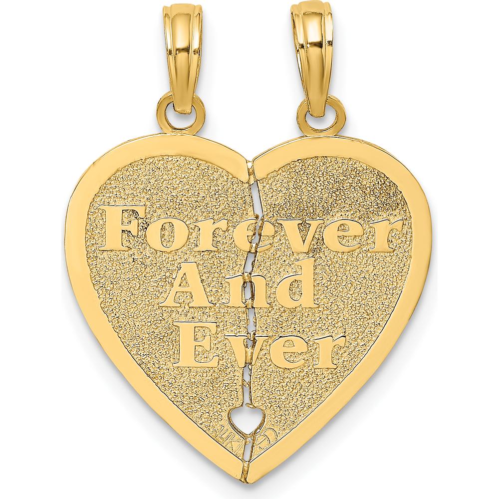 14K Yellow Gold Reversible Forever and Ever/Friends Break-Apart Heart Charm - Polished and Textured Finish by Oro Pregiato
