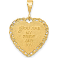 14K Yellow Gold Reversible Heart Charm Pendant - "For My Daughter / You Are My Pride and Joy" by Oro Pregiato