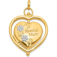 14K Yellow Gold Reversible Heart Locket with White Rhodium Floral Accents - Spinning Frame Holds 2 Photos by Oro Pregiato