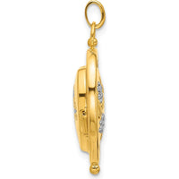 14K Yellow Gold Reversible Heart Locket with White Rhodium Floral Accents - Spinning Frame Holds 2 Photos by Oro Pregiato