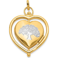 14K Yellow Gold Reversible Heart Locket with White Rhodium Floral Accents - Spinning Frame Holds 2 Photos by Oro Pregiato