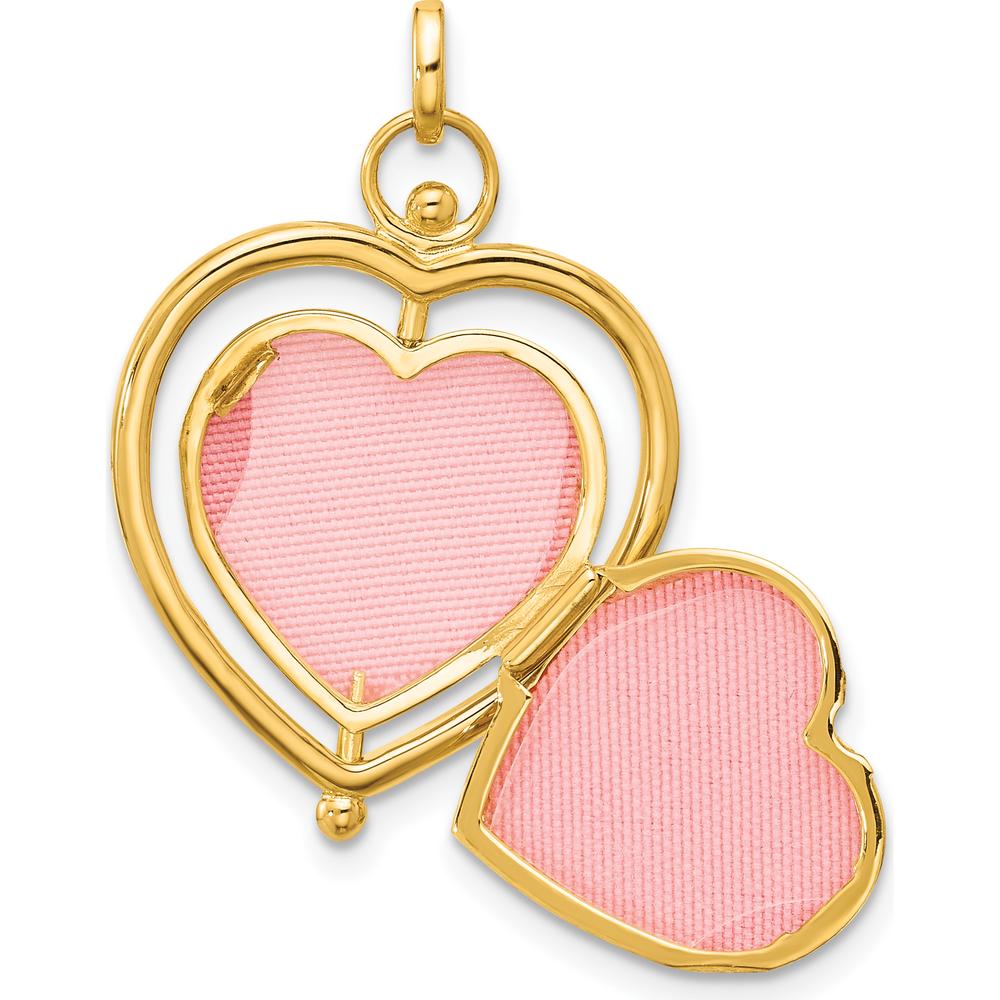 14K Yellow Gold Reversible Heart Locket with White Rhodium Floral Accents - Spinning Frame Holds 2 Photos by Oro Pregiato