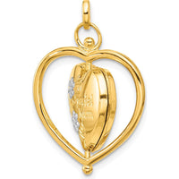 14K Yellow Gold Reversible Heart Locket with White Rhodium Floral Accents - Spinning Frame Holds 2 Photos by Oro Pregiato