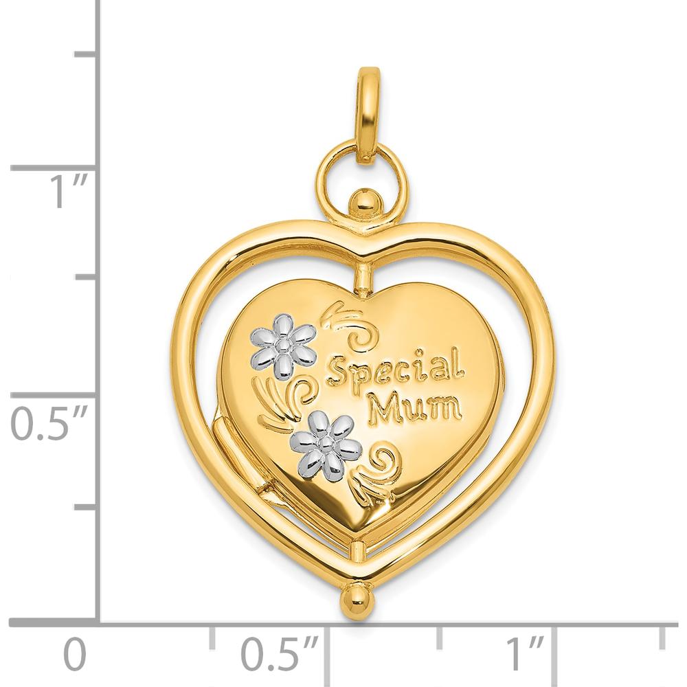 14K Yellow Gold Reversible Heart Locket with White Rhodium Floral Accents - Spinning Frame Holds 2 Photos by Oro Pregiato