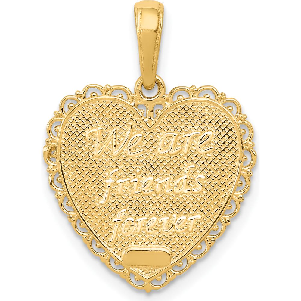 14K Yellow Gold Reversible Heart Pendant with "For My Sister" and "Friends Forever" Inscription by Oro Pregiato