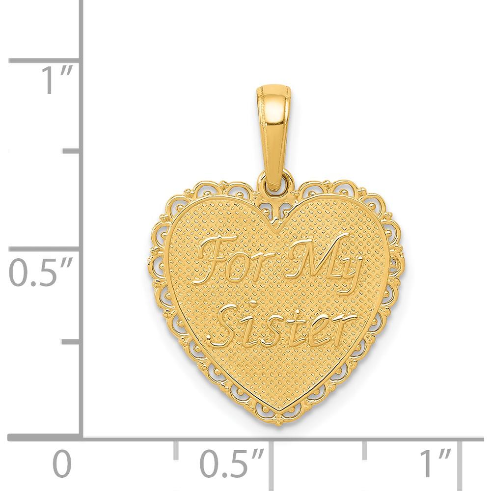 14K Yellow Gold Reversible Heart Pendant with "For My Sister" and "Friends Forever" Inscription by Oro Pregiato
