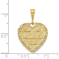 14K Yellow Gold Reversible Heart Pendant with "For My Wonderful Sister / You Mean So Much" Engraving by Oro Pregiato