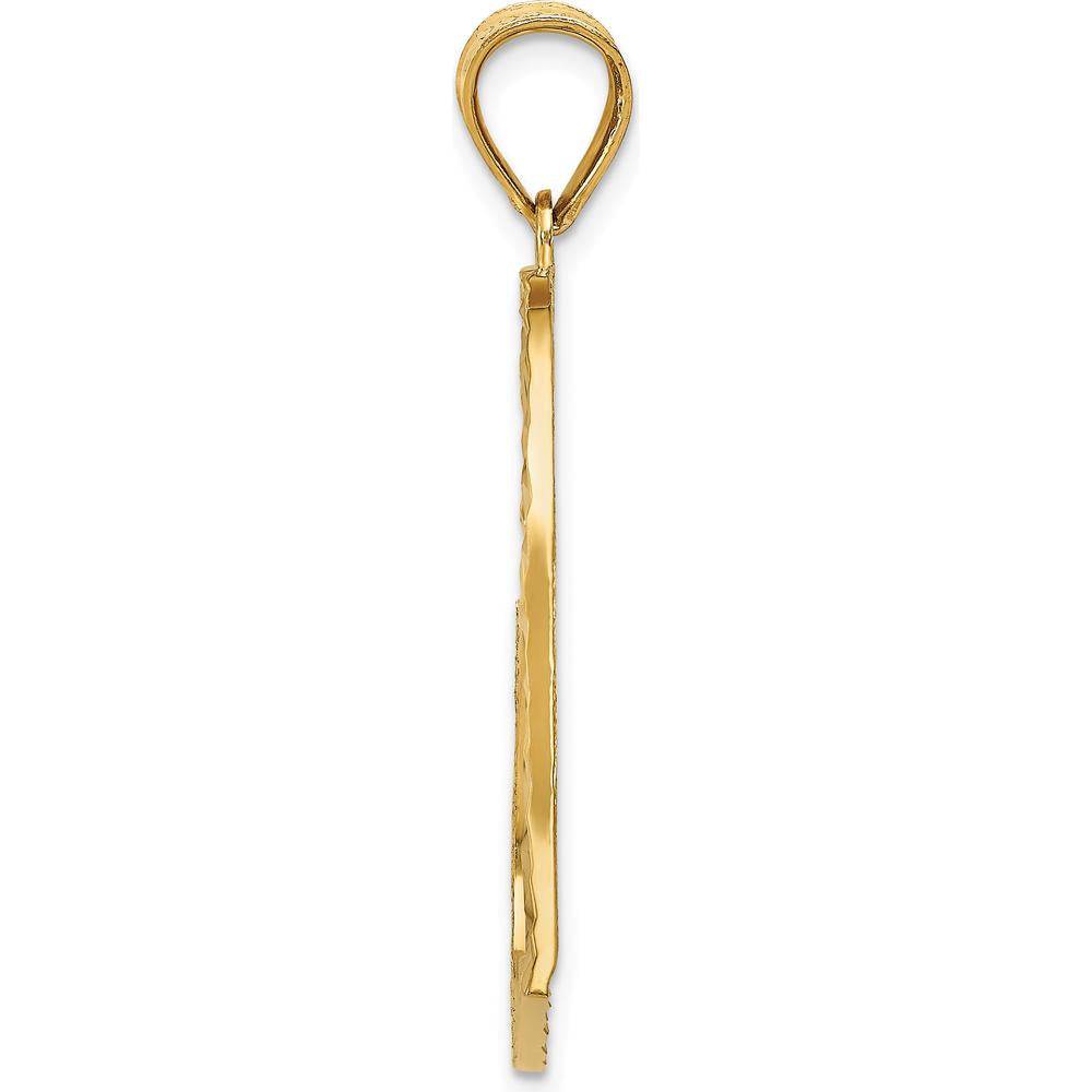 14K Yellow Gold Reversible Heart Pendant with Satin Finish and Diamond-Cut Detail by Oro Pregiato