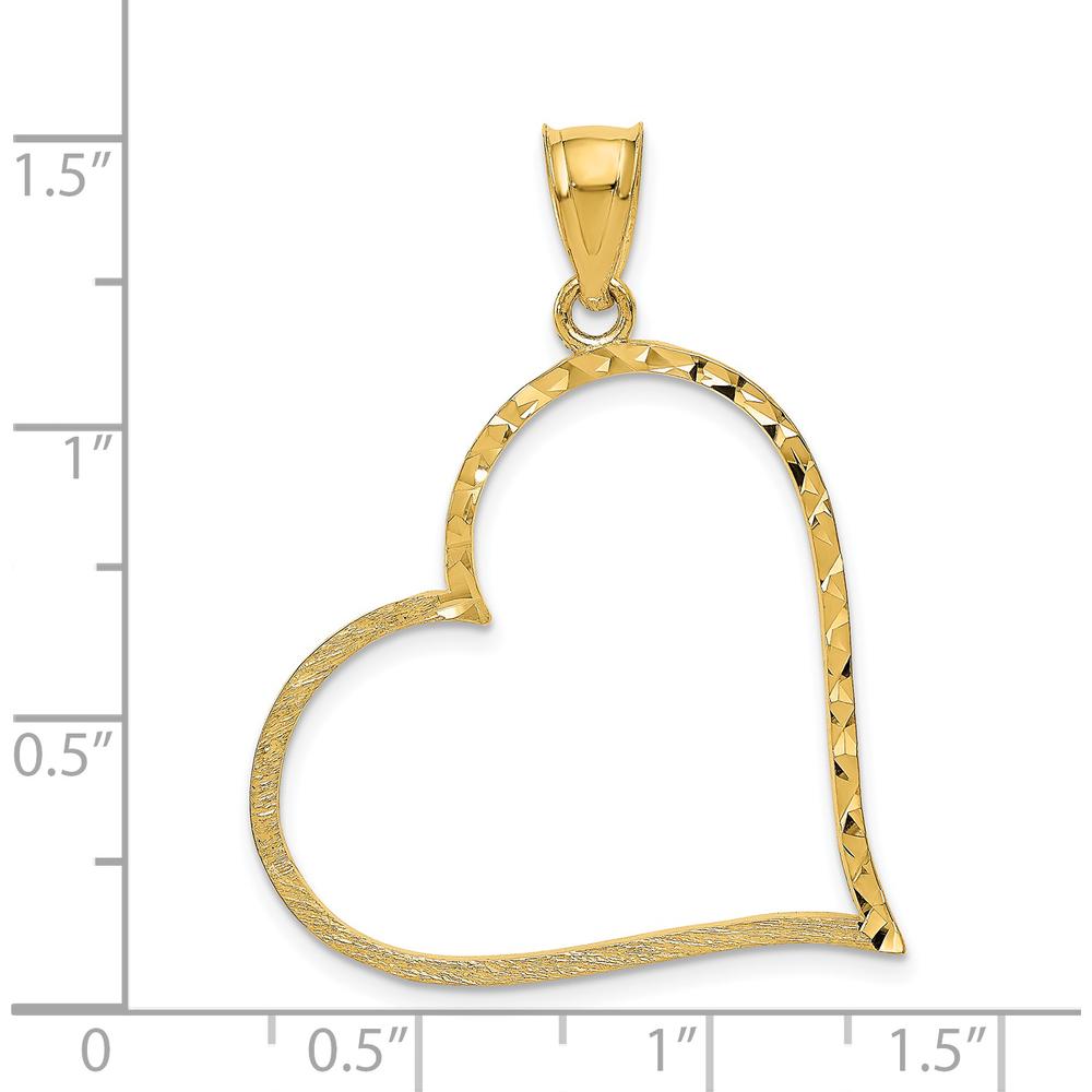 14K Yellow Gold Reversible Heart Pendant with Satin Finish and Diamond-Cut Detail by Oro Pregiato