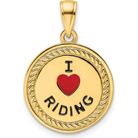 14K Yellow Gold Reversible "I Heart Riding" Pendant with Red Enamel Accent by Oro Pregiato