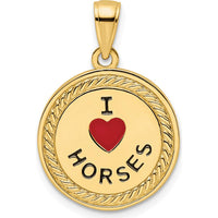 14K Yellow Gold Reversible "I Heart Riding" Pendant with Red Enamel Accent by Oro Pregiato