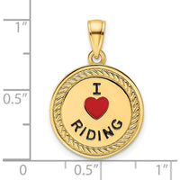14K Yellow Gold Reversible "I Heart Riding" Pendant with Red Enamel Accent by Oro Pregiato