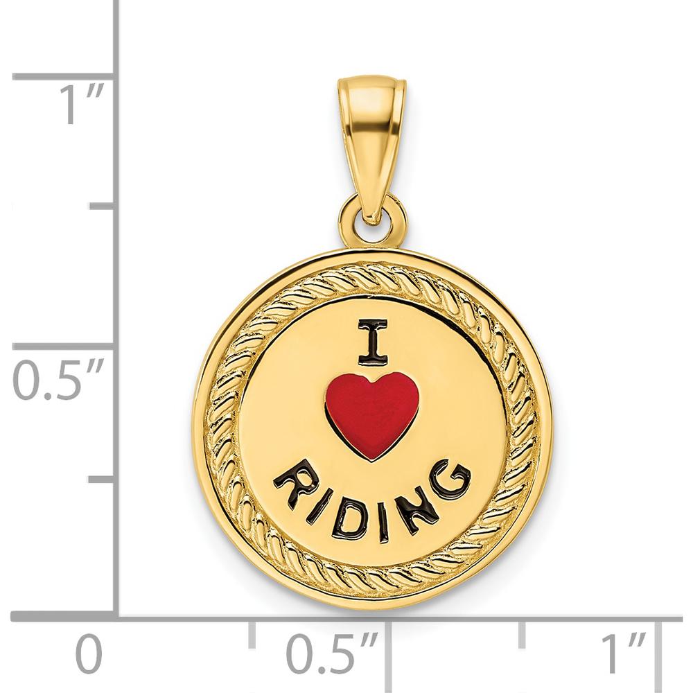 14K Yellow Gold Reversible "I Heart Riding" Pendant with Red Enamel Accent by Oro Pregiato
