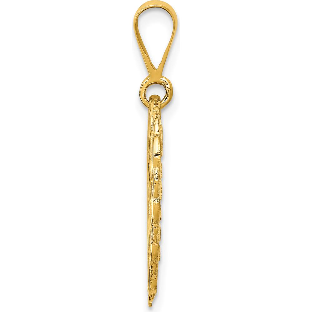 14K Yellow Gold Reversible "I Love You" Heart Pendant with Floral Detailing by Oro Pregiato