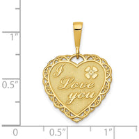 14K Yellow Gold Reversible "I Love You" Heart Pendant with Floral Detailing by Oro Pregiato