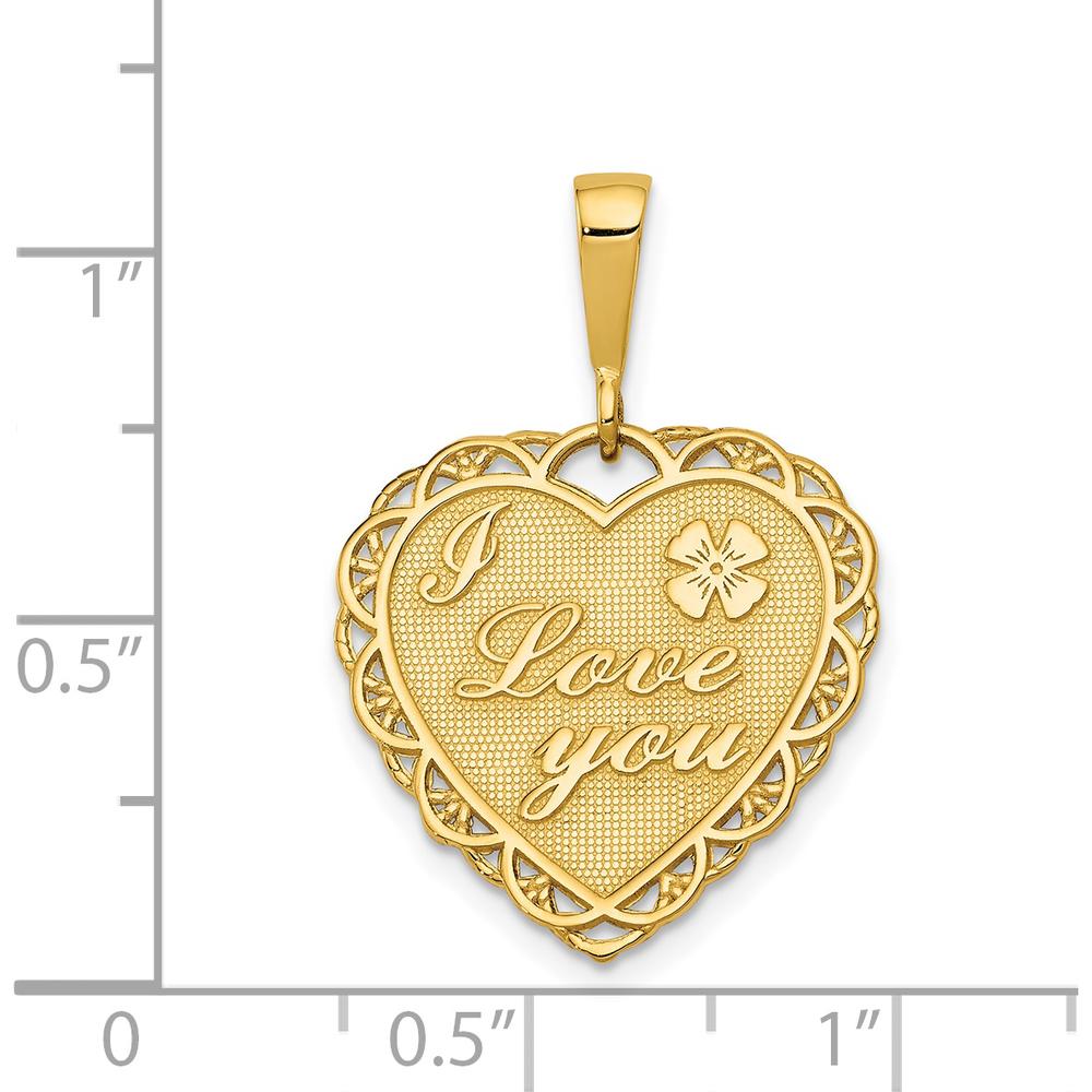 14K Yellow Gold Reversible "I Love You" Heart Pendant with Floral Detailing by Oro Pregiato