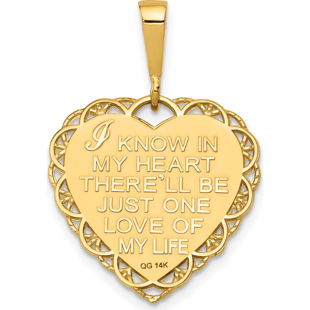 14K Yellow Gold Reversible "I Love You" Heart Pendant with Floral Detailing by Oro Pregiato