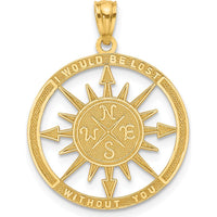 14K Yellow Gold Reversible "I Would Be Lost Without You" Compass Pendant - Polished and Satin Finish by Oro Pregiato