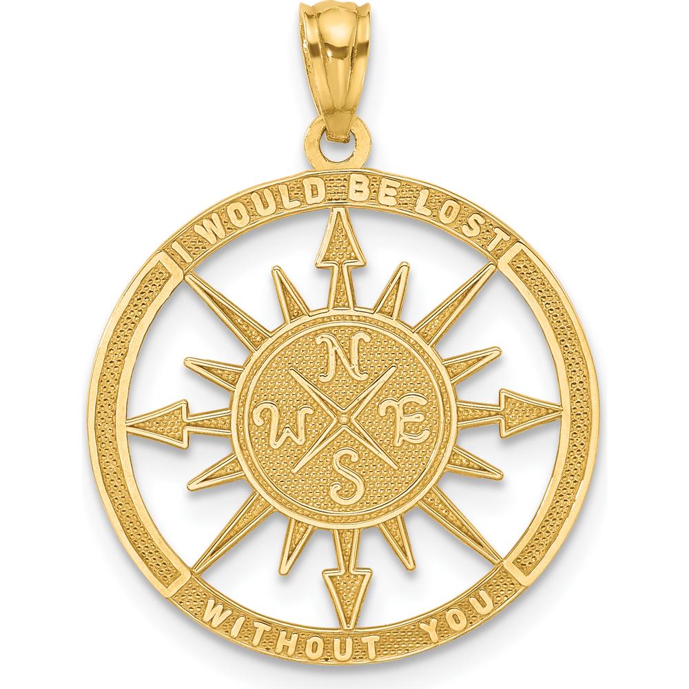 14K Yellow Gold Reversible "I Would Be Lost Without You" Compass Pendant - Polished and Satin Finish by Oro Pregiato