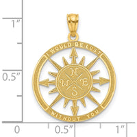 14K Yellow Gold Reversible "I Would Be Lost Without You" Compass Pendant - Polished and Satin Finish by Oro Pregiato