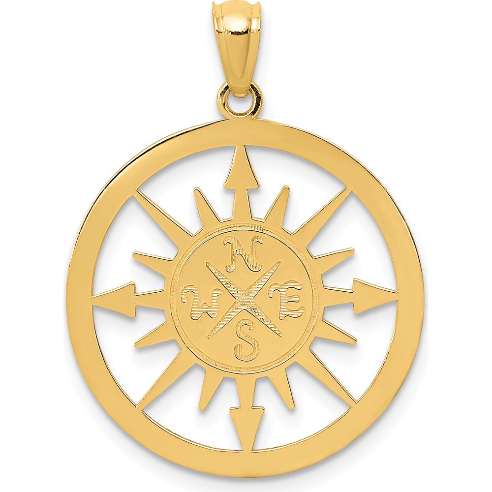 14K Yellow Gold Reversible "I Would Be Lost Without You" Compass Pendant - Polished and Satin Finish by Oro Pregiato
