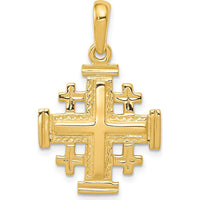 14K Yellow Gold Reversible Jerusalem Cross Pendant with Textured Detail - 30mm Length by Oro Pregiato