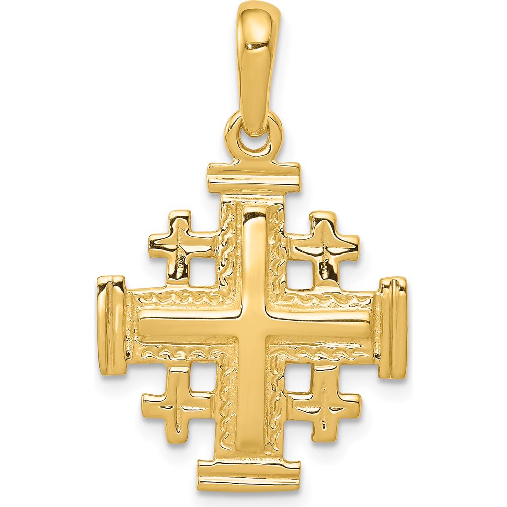 14K Yellow Gold Reversible Jerusalem Cross Pendant with Textured Detail - 30mm Length by Oro Pregiato