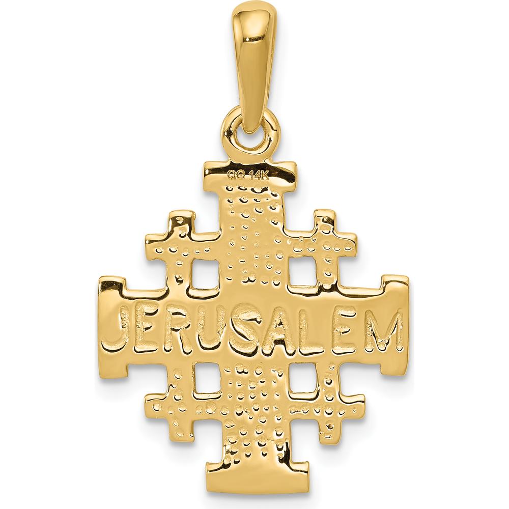 14K Yellow Gold Reversible Jerusalem Cross Pendant with Textured Detail - 30mm Length by Oro Pregiato