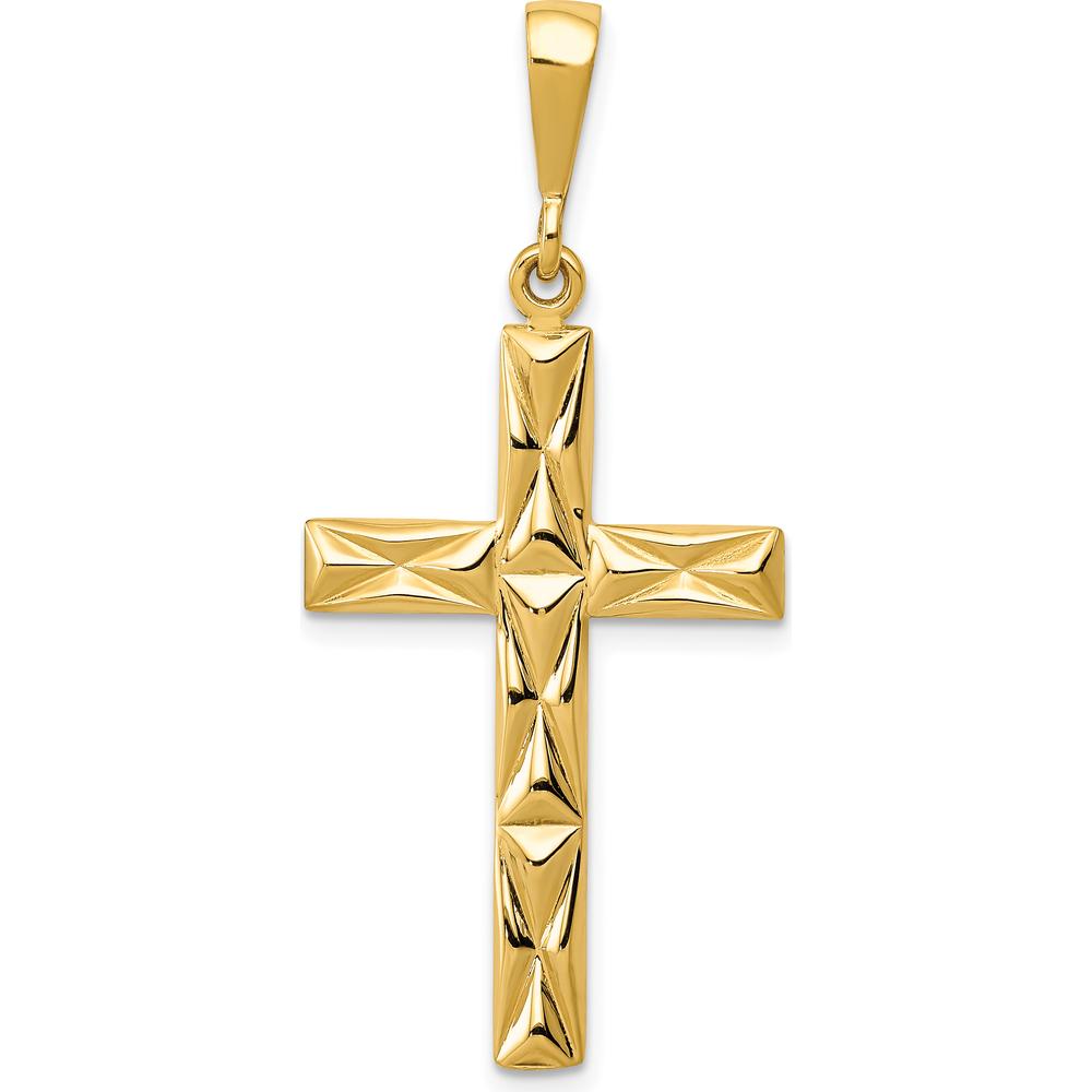 14K Yellow Gold Reversible Latin Cross Pendant with Textured Design - 42.9mm Length by Oro Pregiato