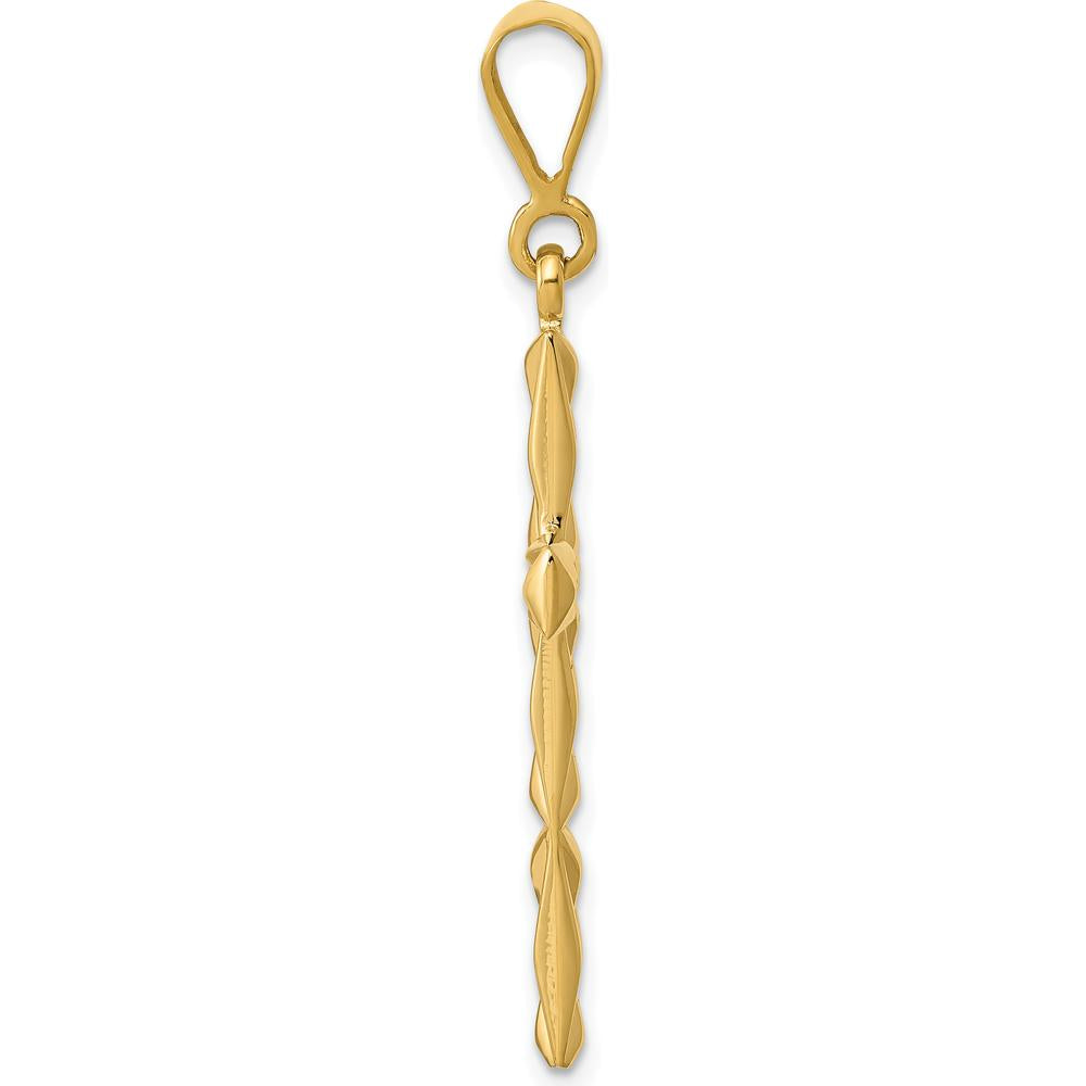 14K Yellow Gold Reversible Latin Cross Pendant with Textured Design - 42.9mm Length by Oro Pregiato