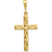 14K Yellow Gold Reversible Latin Cross Pendant with Textured Design - 42.9mm Length by Oro Pregiato
