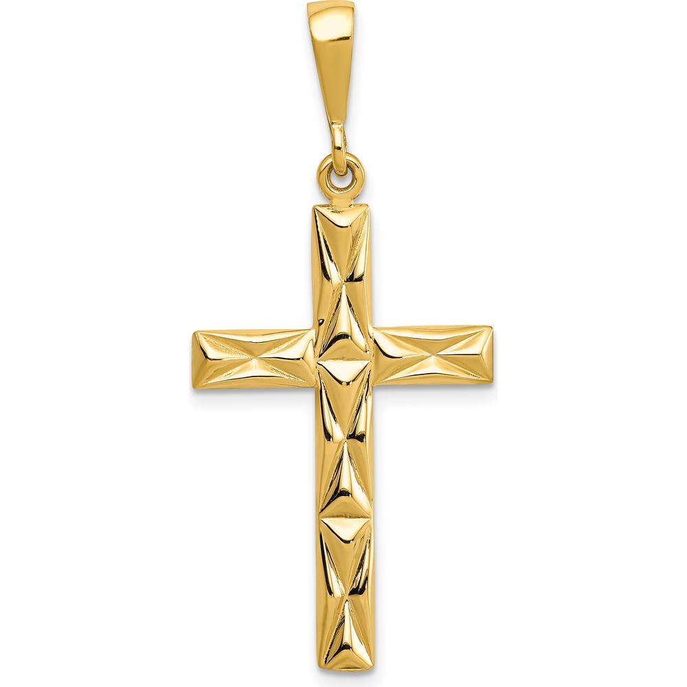 14K Yellow Gold Reversible Latin Cross Pendant with Textured Design - 42.9mm Length by Oro Pregiato