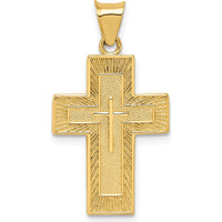 14K Yellow Gold Reversible Lord's Prayer in Spanish Cross Pendant - Textured 3D Design by Oro Pregiato