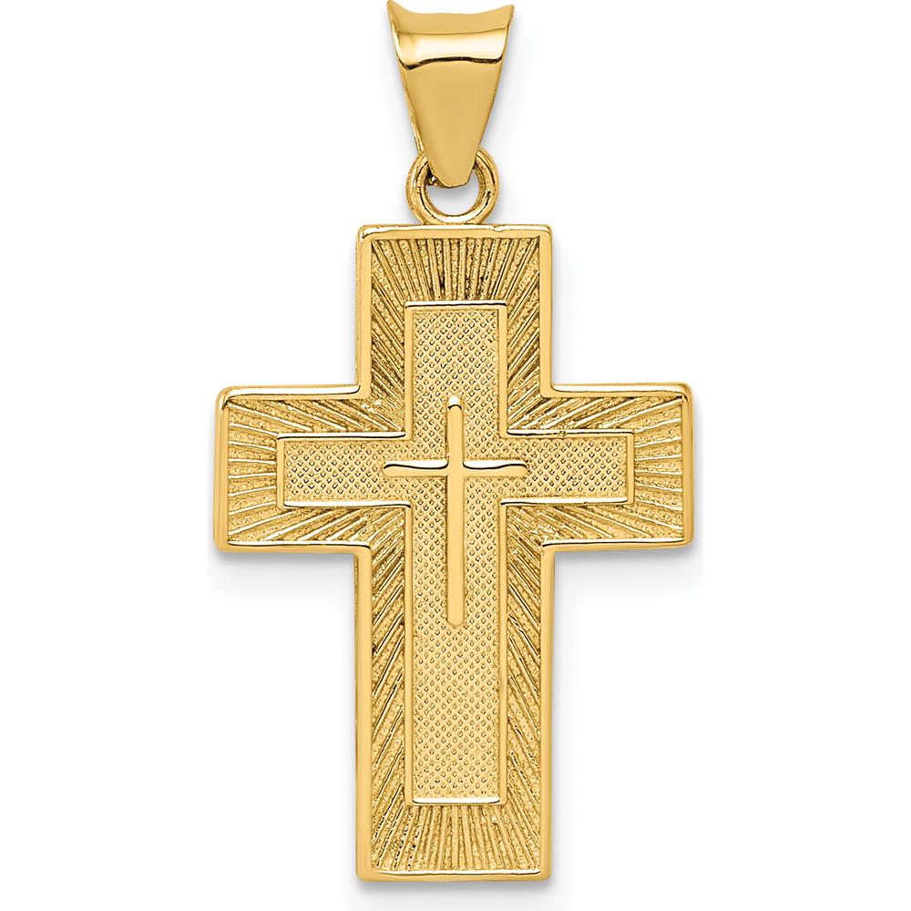 14K Yellow Gold Reversible Lord's Prayer in Spanish Cross Pendant - Textured 3D Design by Oro Pregiato