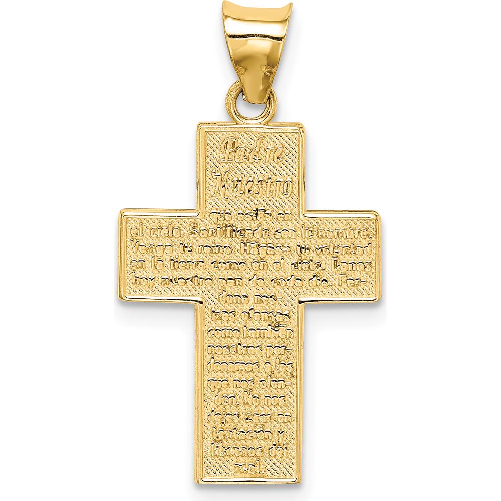 14K Yellow Gold Reversible Lord's Prayer in Spanish Cross Pendant - Textured 3D Design by Oro Pregiato